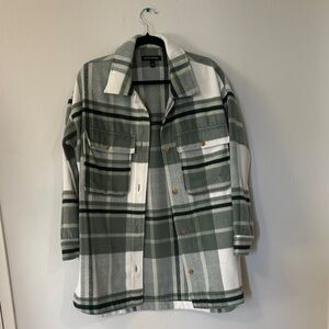 Green and White Plaid Shirt Jacket